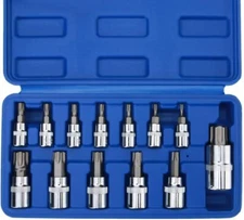 13PCS Drive Torx Bit Socket Set 1/4" 3/8" 1/2" T8-T70 Star Bit Socket Set Tool