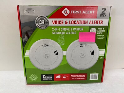First Alert 2-in-1 Smoke & Carbon Monoxide Alarms with Voice Alerts 2 Pack new