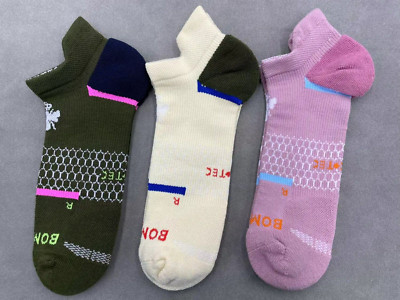 3 pairs Bombas All-Purpose Performance Ankle socks - Size Large 9-13 3 Colors