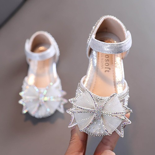 Bowknot Performance Dance Shoes For Girls Childrens Pearl Rhinestones Shoes - Picture 11 of 26