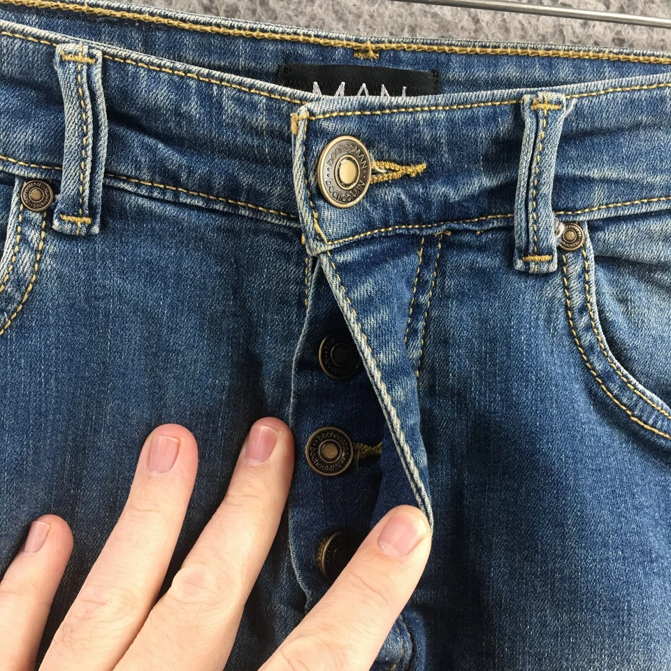 Boohoo Hombre Bermudas Jeans Mujer 30 Azul Denim Tiro Medio Botones Pull On Informal Foto 3 de 4