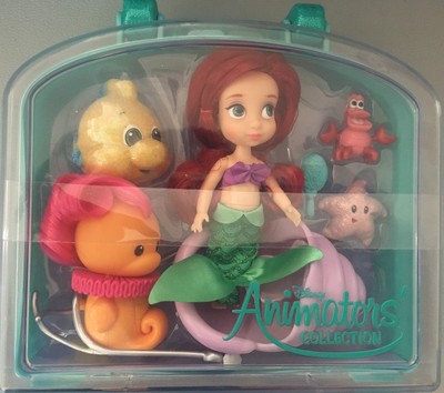 DISNEY ANIMATOR/'S PRINCESS ARIEL MINI 5/" DOLL PLAY SET FLOUNDER CARRY CASE