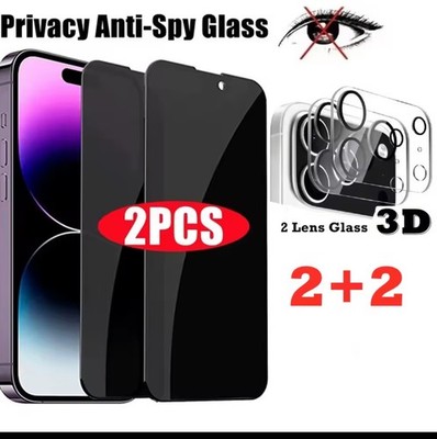 2+2 4in 1 Privacy Protection Glass+ 3D Camera Lens For I7 Pro Max