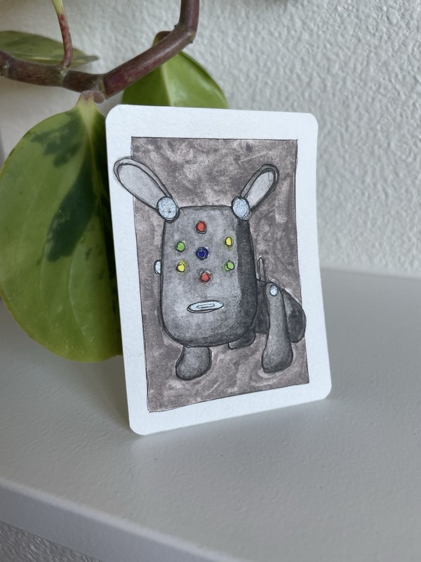 ACEO Original Watercolor iDog Early 2000s 2.5in x 3.5in Elexus Narro
