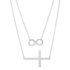 925 Sterling Silver Layered Infinity & Sideways Cross Necklace 16-18"