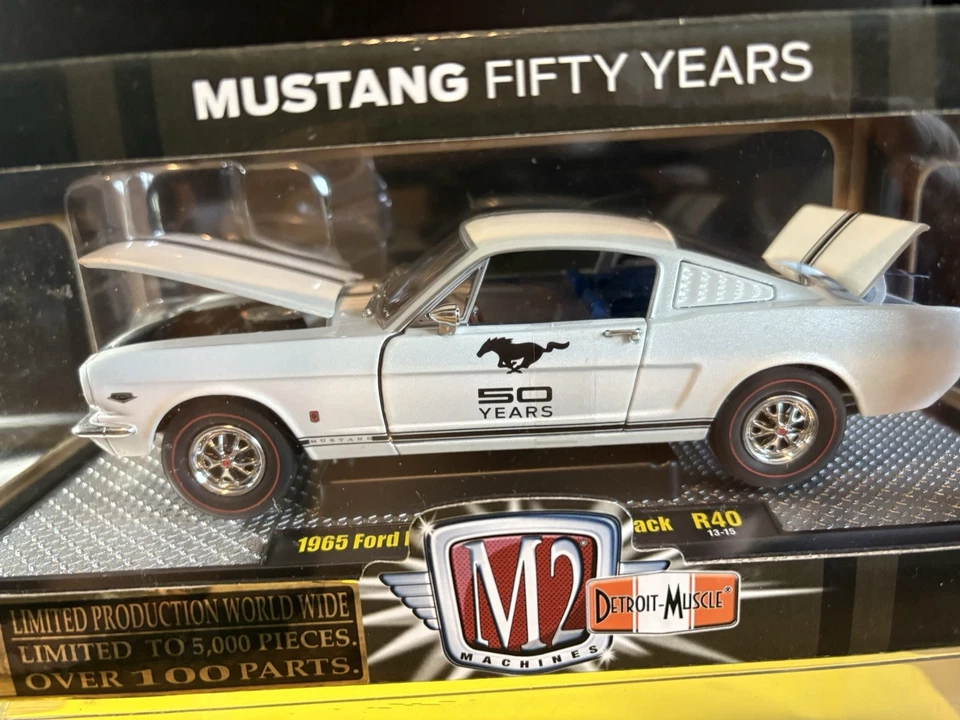 M2 Machines, 1965 Ford Mustang GT 2+2 Fastback 50 Years, White, 1:24 RARE HTF - Image 2 of 4