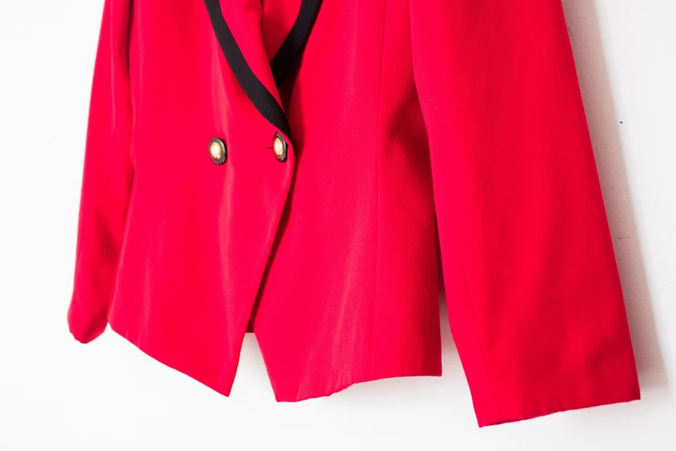 Petite Sophisticate | Blazer Colorblock Vintage Anos 80/90’s Vermelho e Preto | Tamanho 6 - Imagem 3 de 4