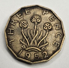 1952 Great Britain 3 Three Pence - British Coin - Nickel Brass - World Coin - UK