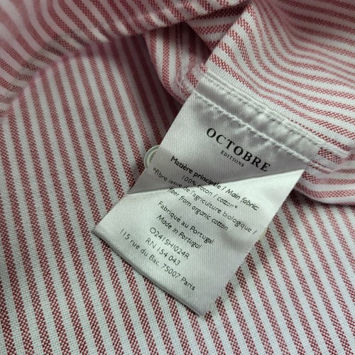 Octobre Editions Shirt Mens Large Pink White Striped Grandad Collar Seazane - Picture 5 of 8