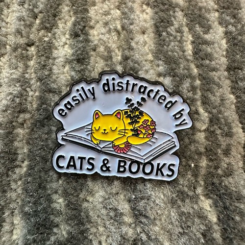 Cat Enamel Pin Kitten Book Easily Distracted Cute Brooch Kitty Backpack Gift New