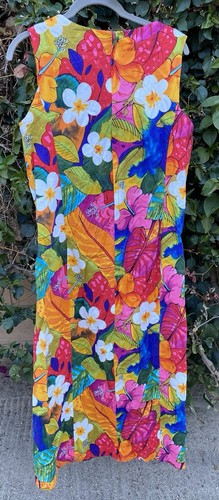 Vintage Dress Colorful Floral Tiki Aloha Hawaiian Style Maybbe Handmade Homemade - Picture 3 of 24