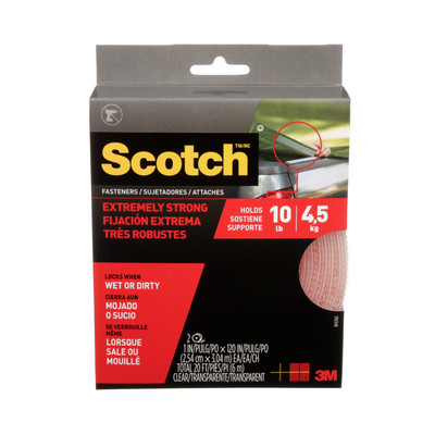 Scotch Extreme Clear Hook Loop Fasteners Super Duty 20ft 1 inch x 120 inches