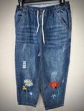 Jeans, Aitailan Women's L, Flower Embroidery, Elastic Waist