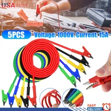 Electrical Test Leads Set Alligator Clips 3.3ft Jumper Wires Cables 5Pcs 30V 15A