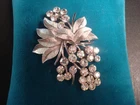 DAZZLING CROWN TRIFARI CRYSTAL RHINESTONES TEXTURED FLORAL SPRAY BROOCH,PERFECT