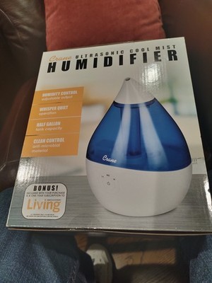 Crane Drop Ultrasonic Cool Mist Humidifier EE-5302- 1/2 Gallon Tank White Blue