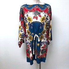 Gucci Floral Chain Print Wool Tunic Dress Womens 40 8 Blue Red Old Money