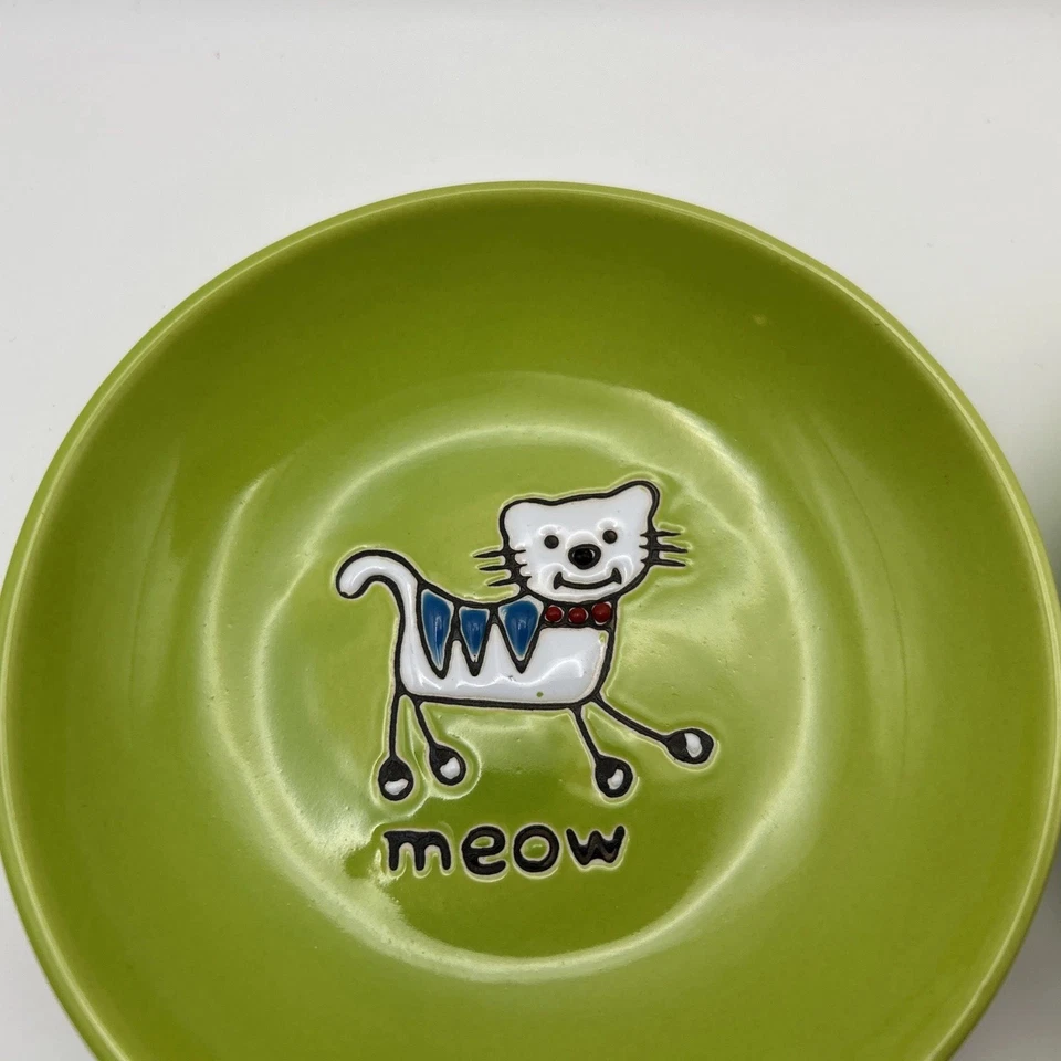 2 круглые зеленые миски для кошачьего корма/блюда PETRAGEOUS Designs 5 дюймов Silly Kitty - Изображение 3 из 4