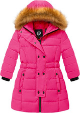 Girls Warm Winter Coats Thicken Long Parka Fleece Puffer Jacket Hooded Quilted W