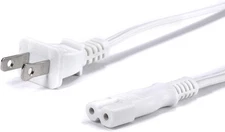 2 Prong AC Power Cord - NEMA 1-15P to C7 /P - Polarized, 18 AWG - White, 6 Feet