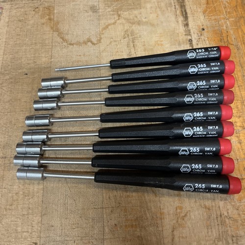 Lot of 9 WIHA 8 - 265 7.0 Hex Nut Driver 1-263 precision Chrom Van Germany