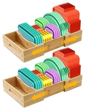 2 Pack Expandable Food Container Lid Organizers, Bamboo Lids Organizer Inside...