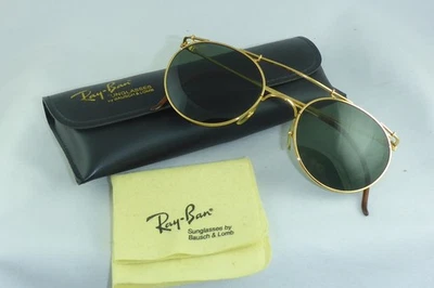 NOS! NEU! Vintage Ray Ban USA B&L Deco Metals Round G15 Arista Gold W1761 + case - Bild 1 von 4