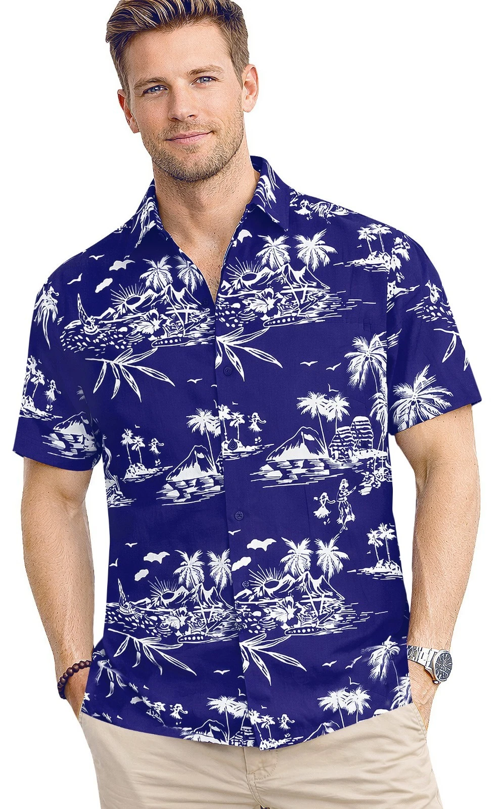 LA LEELA Mens Hawaiian Short Sleeve Button Down Shirts XXL Tropical,Blue