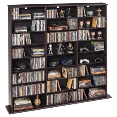 Uimoso 8-Tier Media Storage Cabinet with 24 Compartments, Brown DVD Organizer