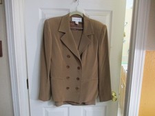 Y2K Jones New York Womens 2 Pc Tan Skirt Suit  Blazer Dbl Breasted Silk Lined-4