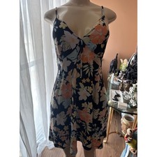 Almost Famous Womens Floral Mini Dress Black Peach Tropical V-Neck Large