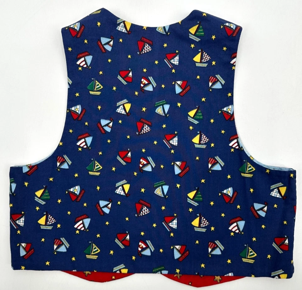 Nautical Childrens Handcrafted Reversible Novelty Vest Small Multicolor Cotton - Image 4 of 4