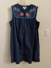 GO SOFTLY Patio Dress Blue IN-Seam Pockets Zip Front Sleeveless Mumu Dress XL