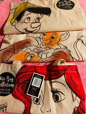 DISNEY TOTE BAG BUNDLE X3 LITTLE MERMAID LION KIN PINOCCHIO