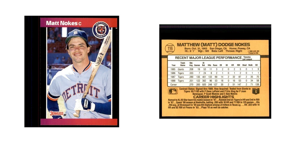 1989 Donruss Matt Nokes Baseball Cards #116 - Image 3 of 3