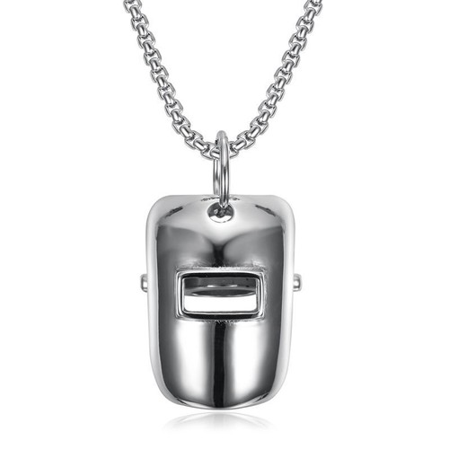 Hip Hop Titanium Steel Shiny Welders Mask Pendant Necklace with Chain Jewelry S - Bild 13 von 22