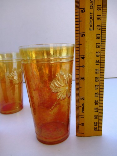 Antique Carnival Glass Fantasy Flower Tumbler Jain Paliwal Glass Works 4 Pc Lot" - Picture 10 of 11