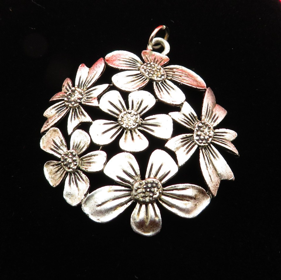 Signed JJ Dogwood silver tone pendant eBay