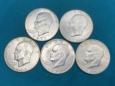 USA - 5x ONE 1 DOLLAR 1971 S, 1972 S - EISENHOWER - SILBER - KM #203a - S. ERH.