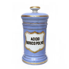 c1870 Old Paris Apothecary Jar Blue Acido Borico Polvo REPAIRED LID