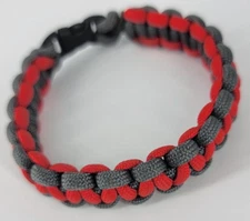 Paracord Survival Bracelet ~ Red & Gray ~ 9.0" ~ 550 Paracord w/Snap Buckle