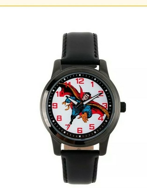 Marvel Dr. Strange Men's Black Alloy Watch, Black Leather Strap eBay