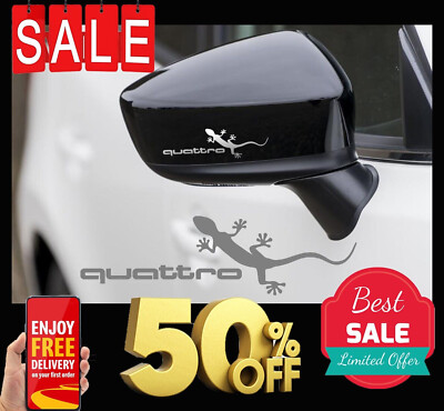 AUDI QUATTRO GECKO PAAR SILBER VINYL SYMBOL SPIEGEL AUFKLEBER STICKER GRAFIK