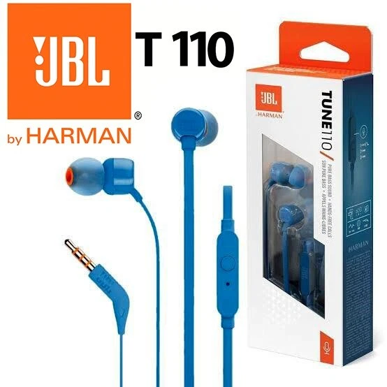 JBL T110 in-Ear Headphones with Pure Bass, Microphone and Remote - Blue