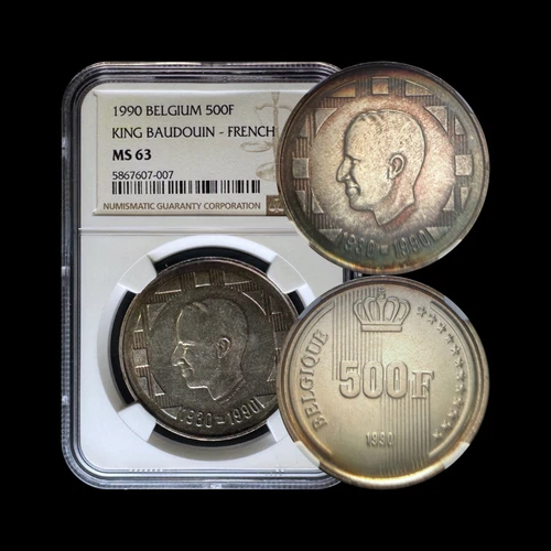 BELGIUM. 1990, 500 Francs, Silver - NGC MS63 - Top Pop 🥇 Baudoin 🌈 Toned