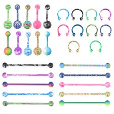 10-30PCS Steel Mix Nose Rings Hoop Belly Button Rings Industrial Babell 14g 16g