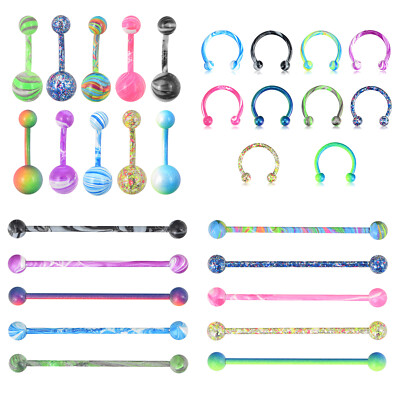 10-30PCS Steel Mix Nose Rings Hoop Belly Button Rings Industrial Babell 14g 16g