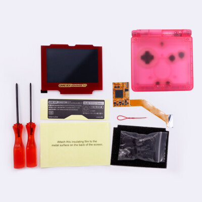 Clear Pink Shell Case w/10 Levels IPS Backlight LCD Mod FOR GBA SP