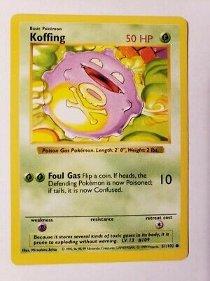 NM/M Condition Pokemon Base Set 1 COMMON Koffing 51/102 