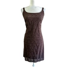 Express Compagnie International Vtg Brown Embroidered Dress Women's 11/12